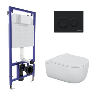 Комплект Berges 4в1 043303: инсталляция NOVUM 525 кнопка O5 черная Soft Touch унитаз EGO XL Rimless сидение Okus Slim SO